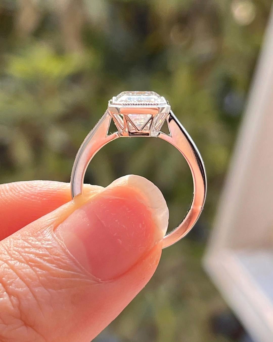 2.5 CT Emerald Cut Bezel Set Moissanite Engagement Ring