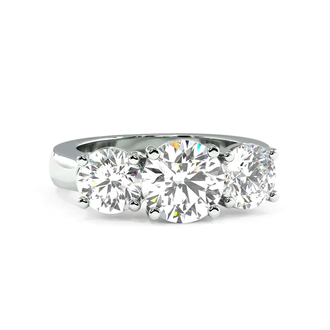 Three Stone 2.0 CT Round Cut Moissanite Engagement Ring Solid 14k White Gold