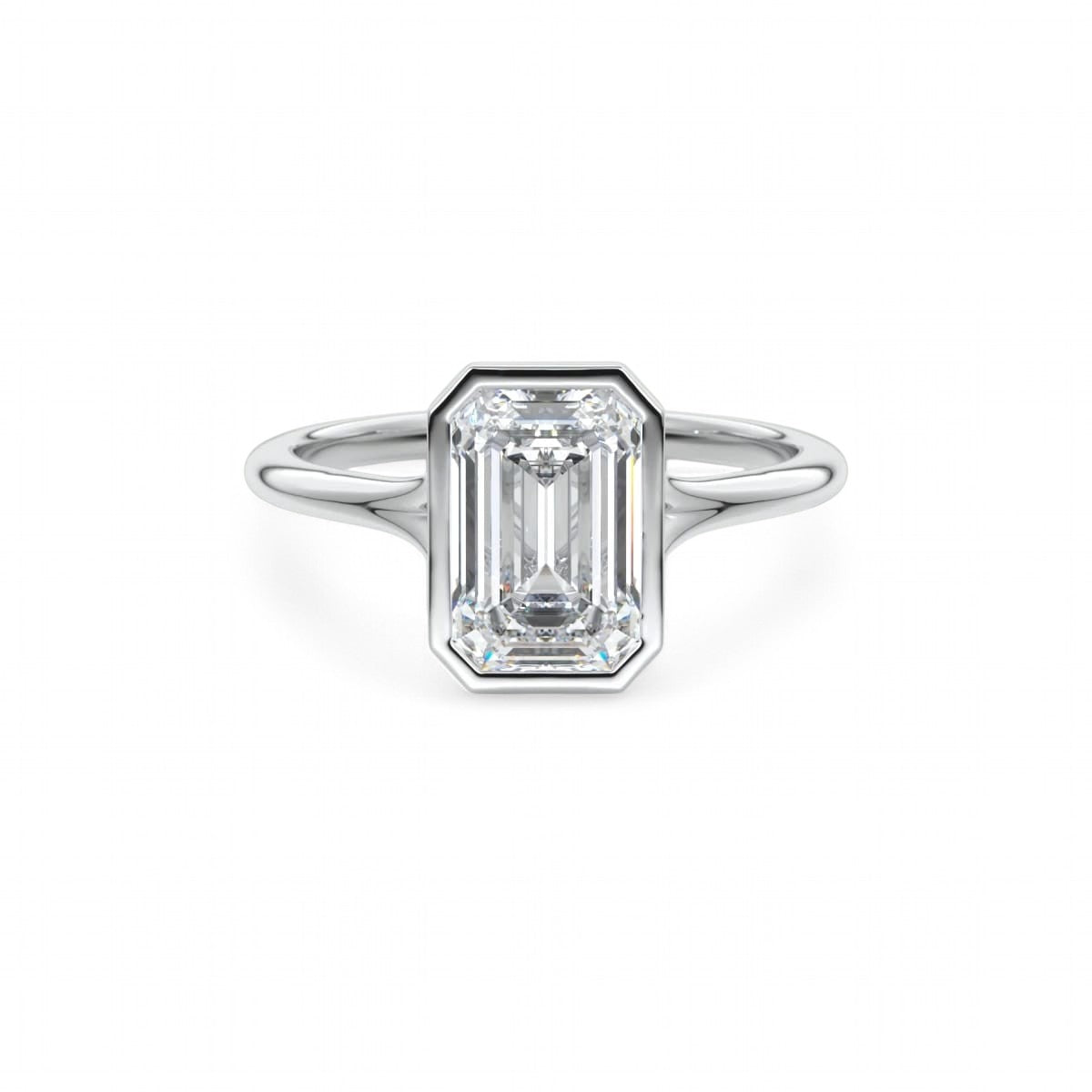 2.00CT Emerald Cut Lab Grown Diamond Solitaire Ring Bezel Setting