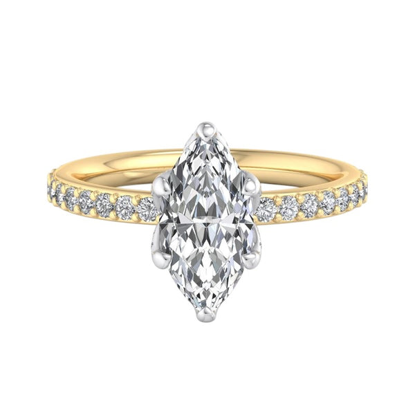 1.65 ct Marquise Cut Lab Diamond Engagement Ring, Hidden Halo Pave Wedding Ring