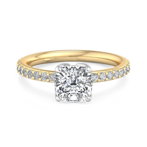 1. 1/4 ct Cushion Cut Lab Grown Diamond Ring Solitaire Hidden Halo Engagement Ring