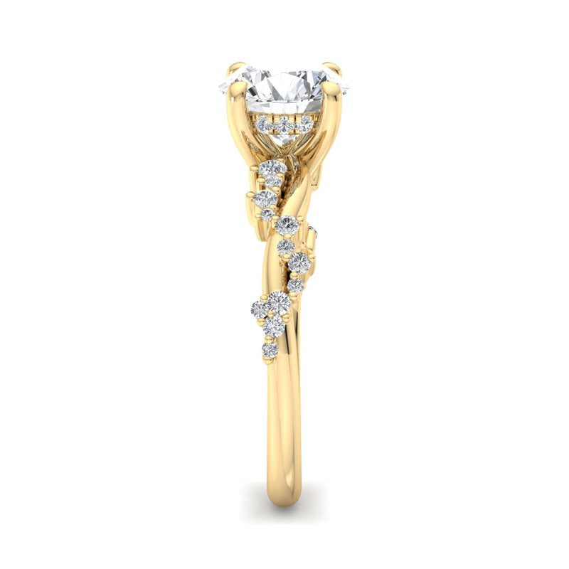 1.5CT Round Cut Lab Grown Diamond Solitaire Twig and Leaf Engagement Ring