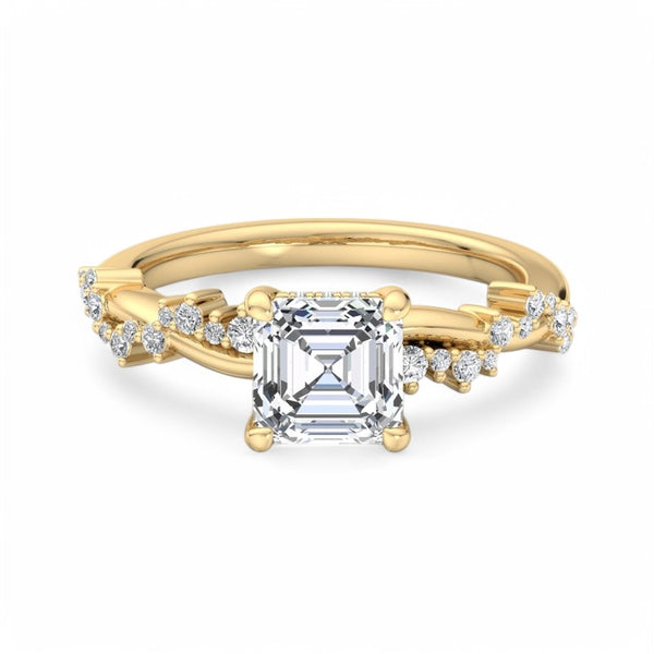 1.25 Carat Asscher Cut Lab Grown Diamond Unique Twig and Leaf Ring