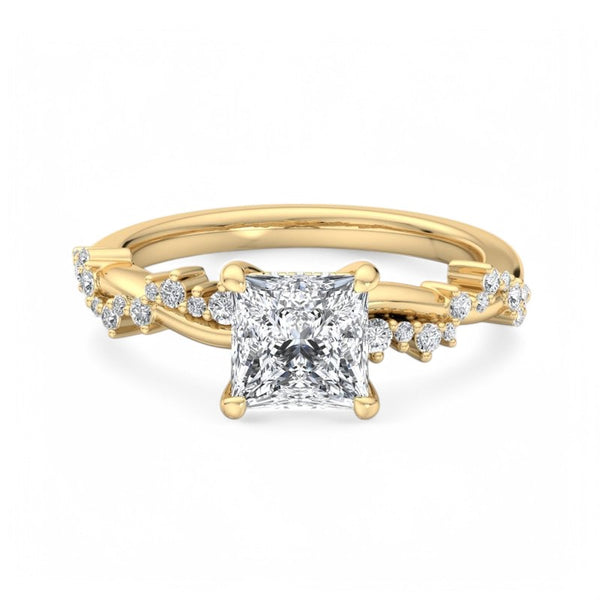 1.5CT Princess Cut Lab Grown Diamond Twig and Leaf Engagement Ring