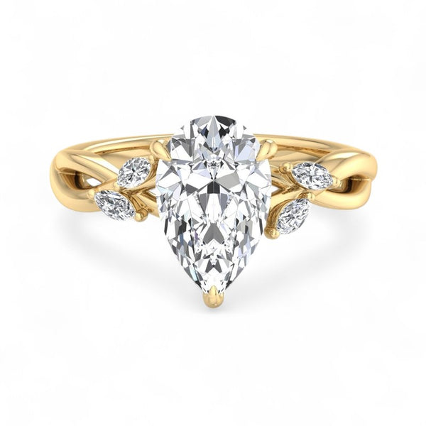 1.50ct Pear Shaped Lab Diamond Engagement Ring,14k Yellow Gold Twisted Ring