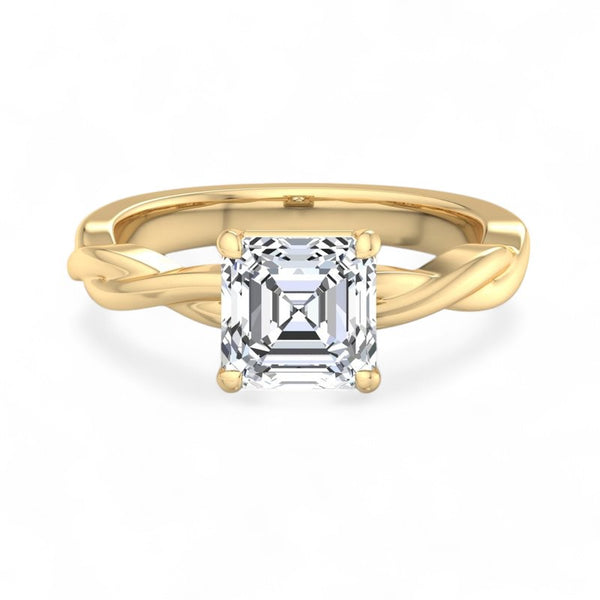 2ct Asscher Cut Moissanite Engagement Ring with Diamond-Twisted Band