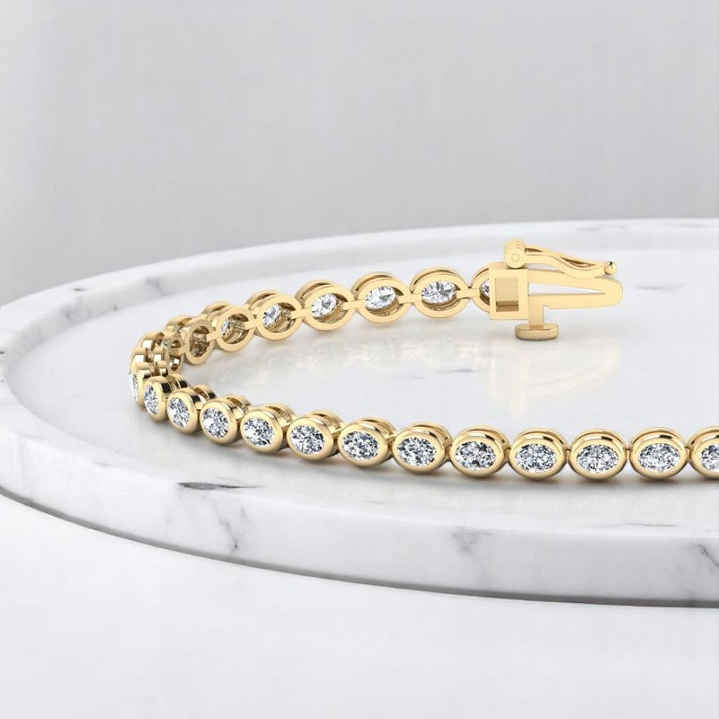 6.00 ct Oval Shape Lab Grown  Diamond Tennis Bracelet, Bezel Set in 14K Rose Gold