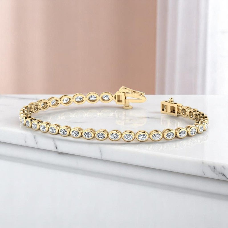 6.00 ct Oval Shape Lab Grown  Diamond Tennis Bracelet, Bezel Set in 14K Rose Gold