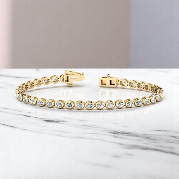 10.00 ct Oval Lab Grown Diamond Tennis Bracelet in 14K Rose Gold, Bezel Set Fine Jewelry Gift