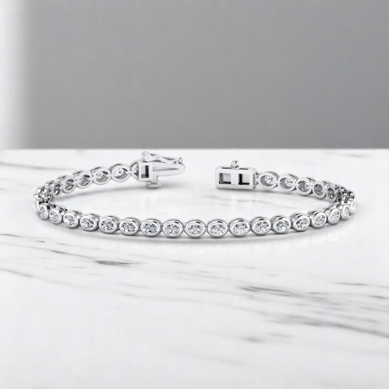 6.00 ct Oval Shape Lab Grown  Diamond Tennis Bracelet, Bezel Set in 14K Rose Gold