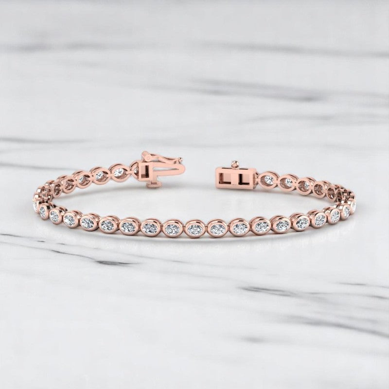 6.00 ct Oval Shape Lab Grown  Diamond Tennis Bracelet, Bezel Set in 14K Rose Gold
