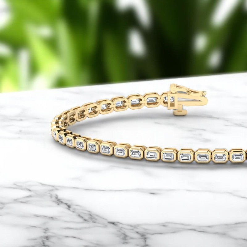 6.00 ct Emerald Cut Lab Grown Diamond, Classic Bezel Set BraceletTennis Style for Women