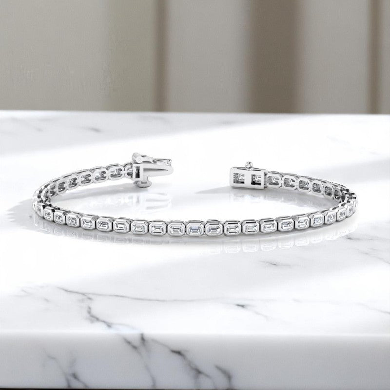 6.00 ct Emerald Cut Lab Grown Diamond, Classic Bezel Set BraceletTennis Style for Women