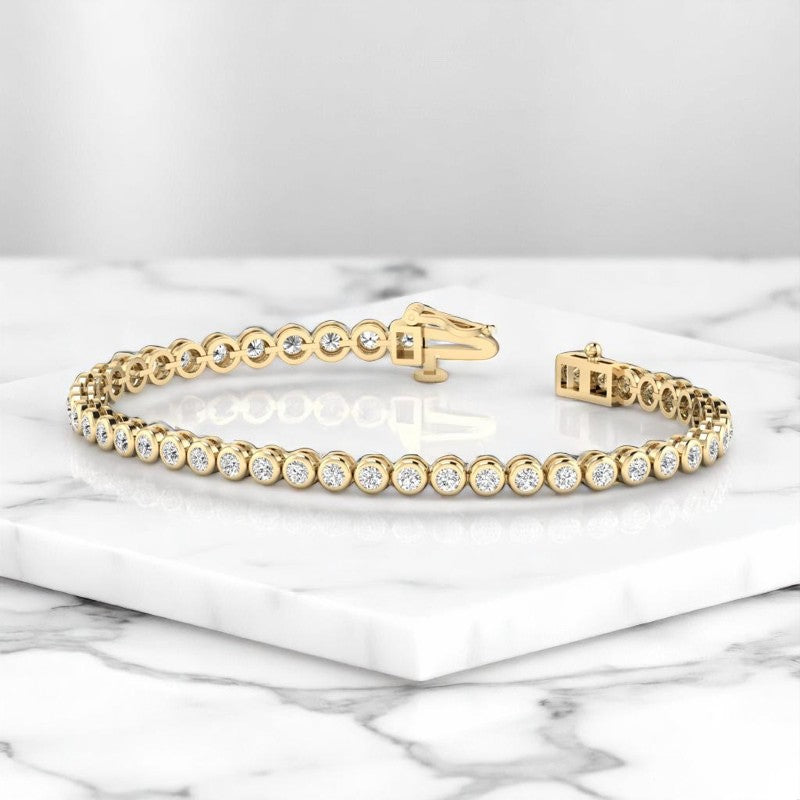 3.00 ct Round cut Elegant Bezel Set Lab Grown Diamond Bracelet, 14K Yellow Gold, Everyday Jewelry