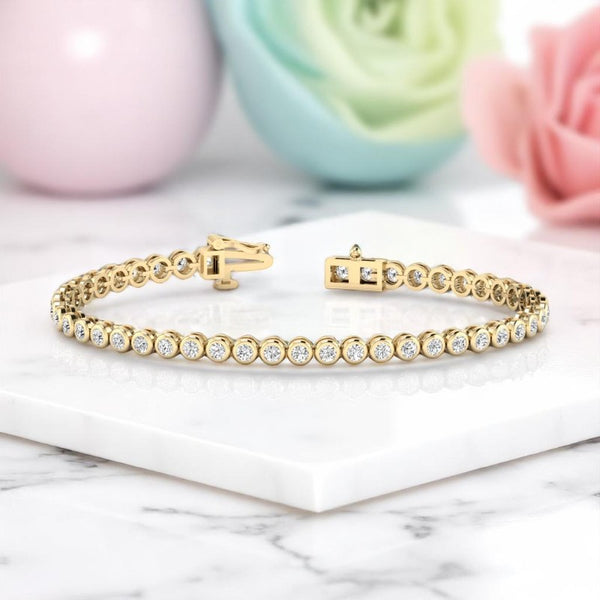 Luxury 5.00 ct Round Cut Lab Grown Diamond Tennis Bracelet for Women,14K Gold Bezel Set