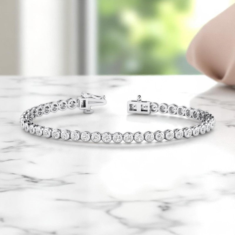 3.00 ct Round cut Elegant Bezel Set Lab Grown Diamond Bracelet, 14K Yellow Gold, Everyday Jewelry