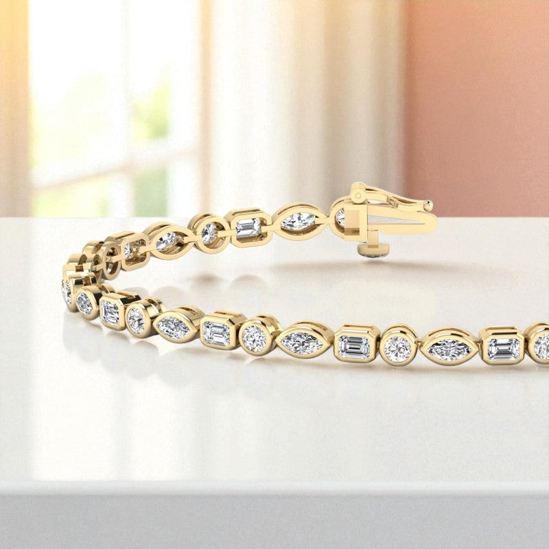 2.00 ct Unique Bezel Set Mixed Shape Lab Grown Diamond Tennis Bracelet, 14K Gold