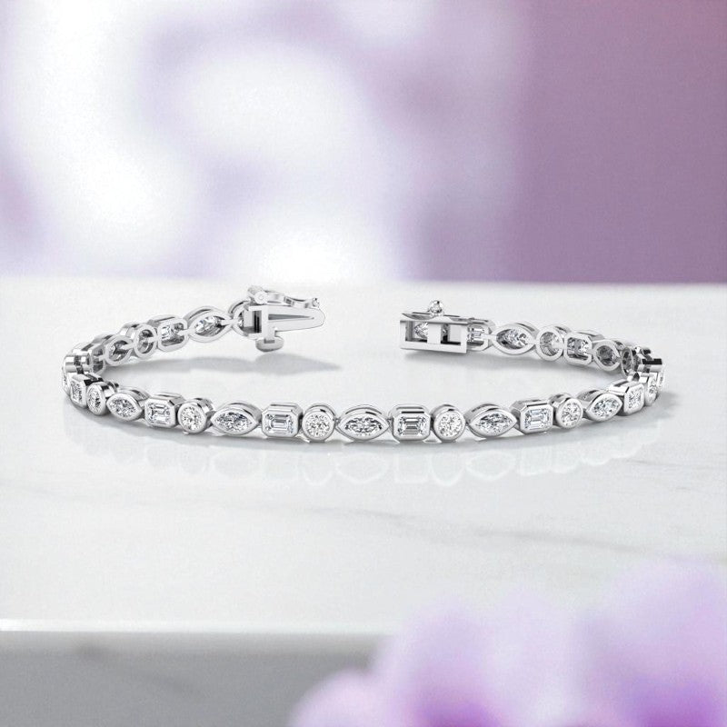 2.00 ct Unique Bezel Set Mixed Shape Lab Grown Diamond Tennis Bracelet, 14K Gold
