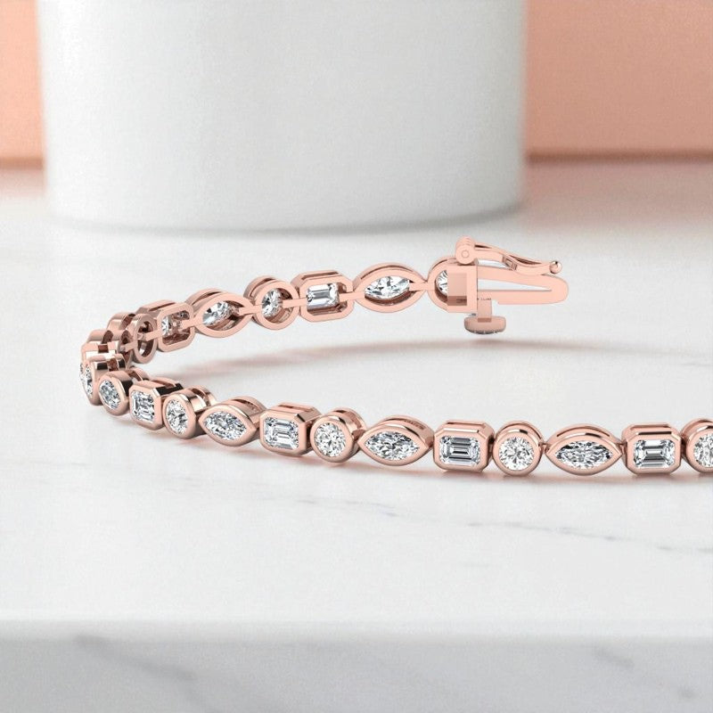 2.00 ct Unique Bezel Set Mixed Shape Lab Grown Diamond Tennis Bracelet, 14K Gold