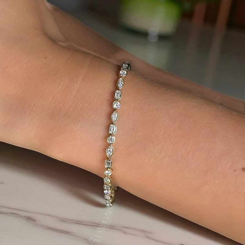 2.00 ct Unique Bezel Set Mixed Shape Lab Grown Diamond Tennis Bracelet, 14K Gold