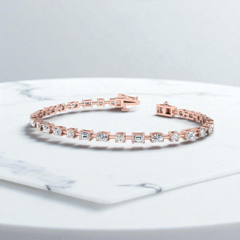 9.00ct Sparkling Prong Setting Mixed Cut  Lab Grown Diamond Tennis Bracelet, 14K Gold