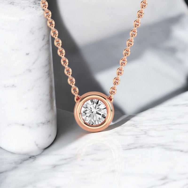 1.00 ct Round Cut Lab Grown Diamond Solitaire Bezel  Set Necklace Gift for Her