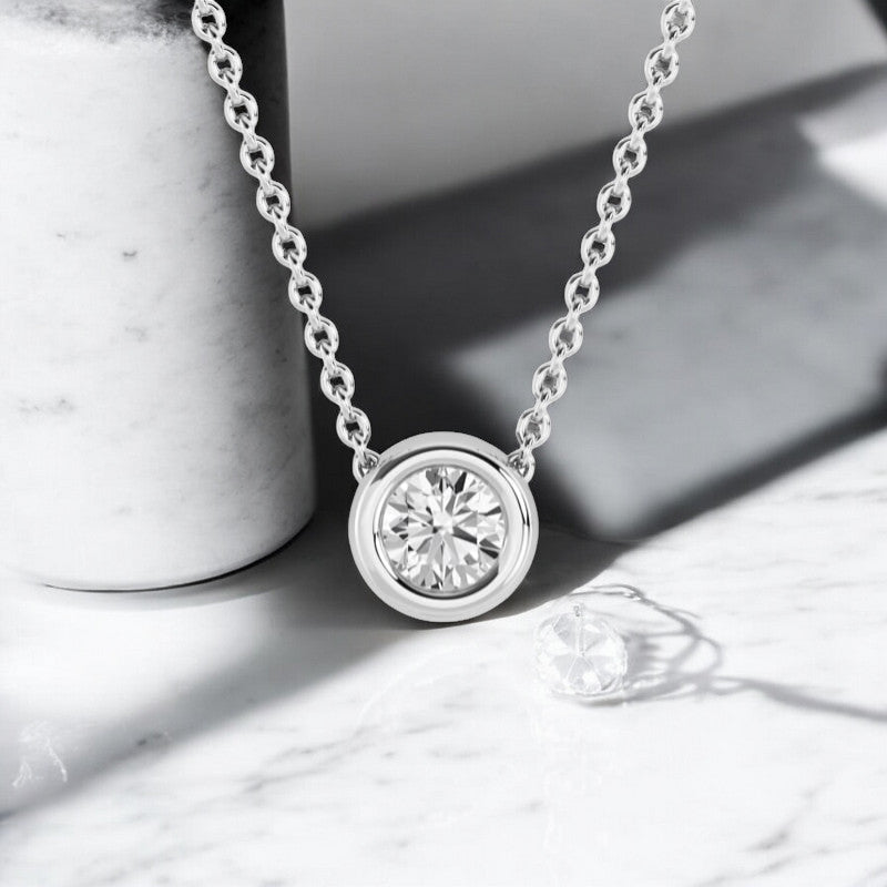 3.00 ct Dainty Round Cut Lab Grown Diamond Solitaire Bezel Set Pendant Necklace