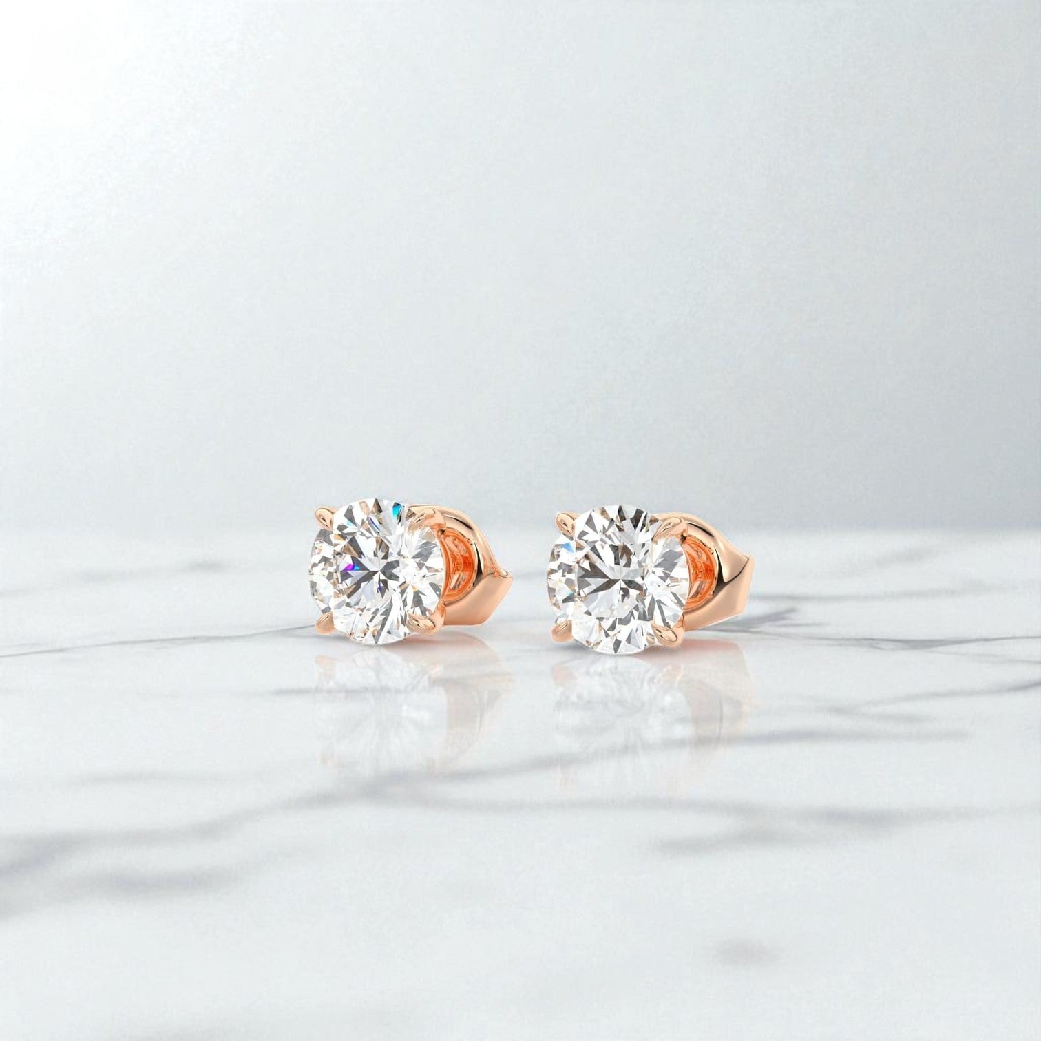 1/2 Carat Round Moissanite Stud Earrings • 14K Yellow Gold Classic Solitaire Earrings