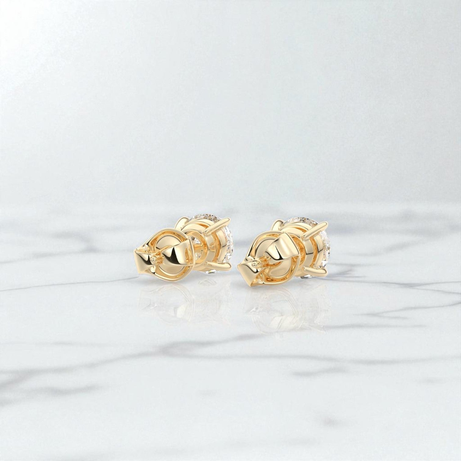 1/2 Carat Round Moissanite Stud Earrings • 14K Yellow Gold Classic Solitaire Earrings