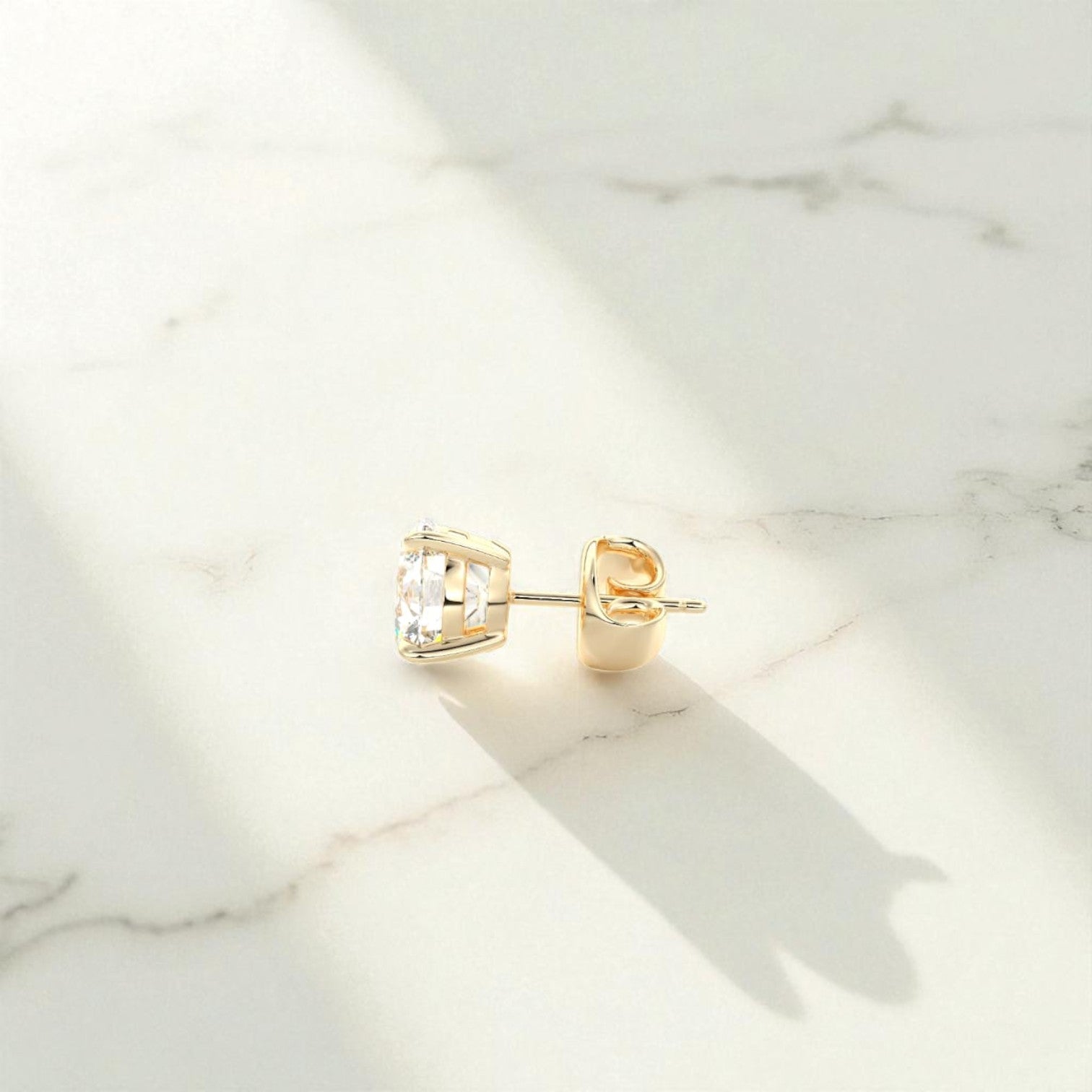 1/2 Carat Round Moissanite Stud Earrings • 14K Yellow Gold Classic Solitaire Earrings