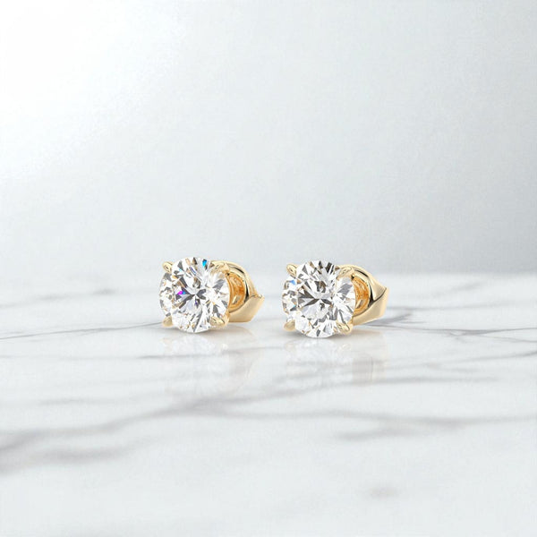 1/2 Carat Round Moissanite Stud Earrings • 14K Yellow Gold Classic Solitaire Earrings