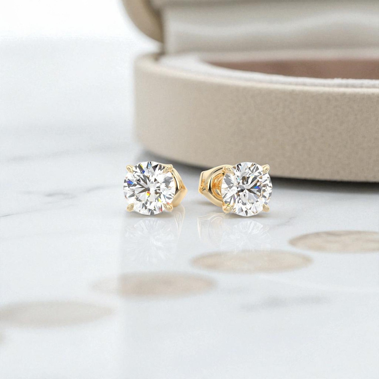 1/2 Carat Round Moissanite Stud Earrings • 14K Yellow Gold Classic Solitaire Earrings