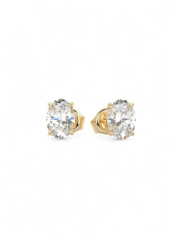 1.00ct Oval Cut Moissanite Stud Earrings • 14K/18K Yellow Gold Solitaire Earrings
