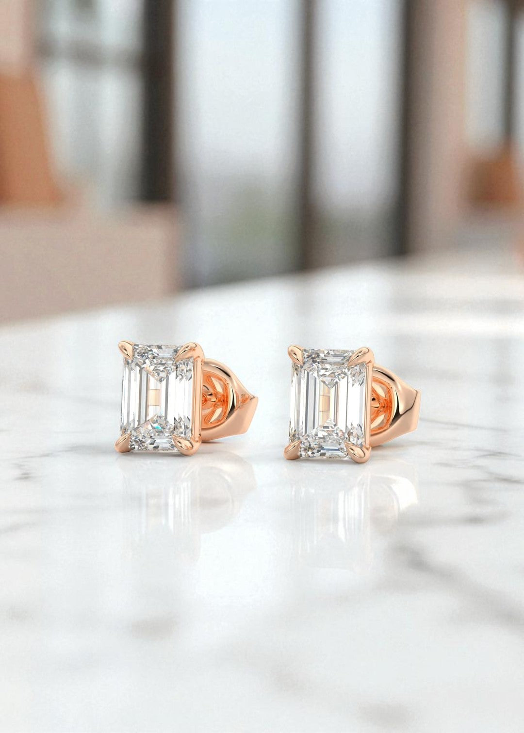 3.00ct Emerald Cut Moissanite Stud Earrings , Classic Solitaire Earrings