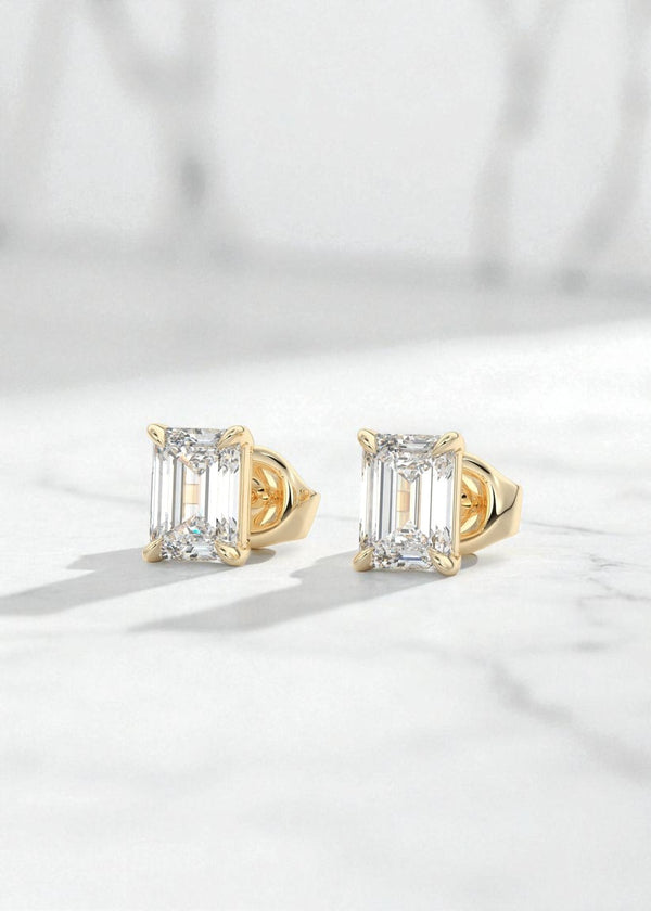 3.00ct Emerald Cut Moissanite Stud Earrings , Classic Solitaire Earrings