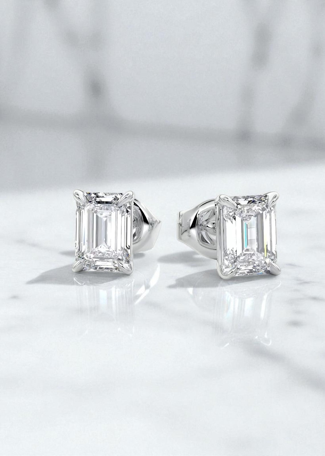 3.00ct Emerald Cut Moissanite Stud Earrings , Classic Solitaire Earrings