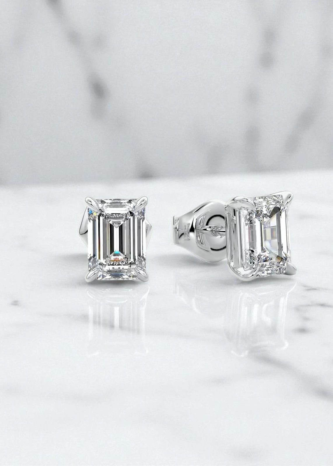 3.00ct Emerald Cut Moissanite Stud Earrings , Classic Solitaire Earrings