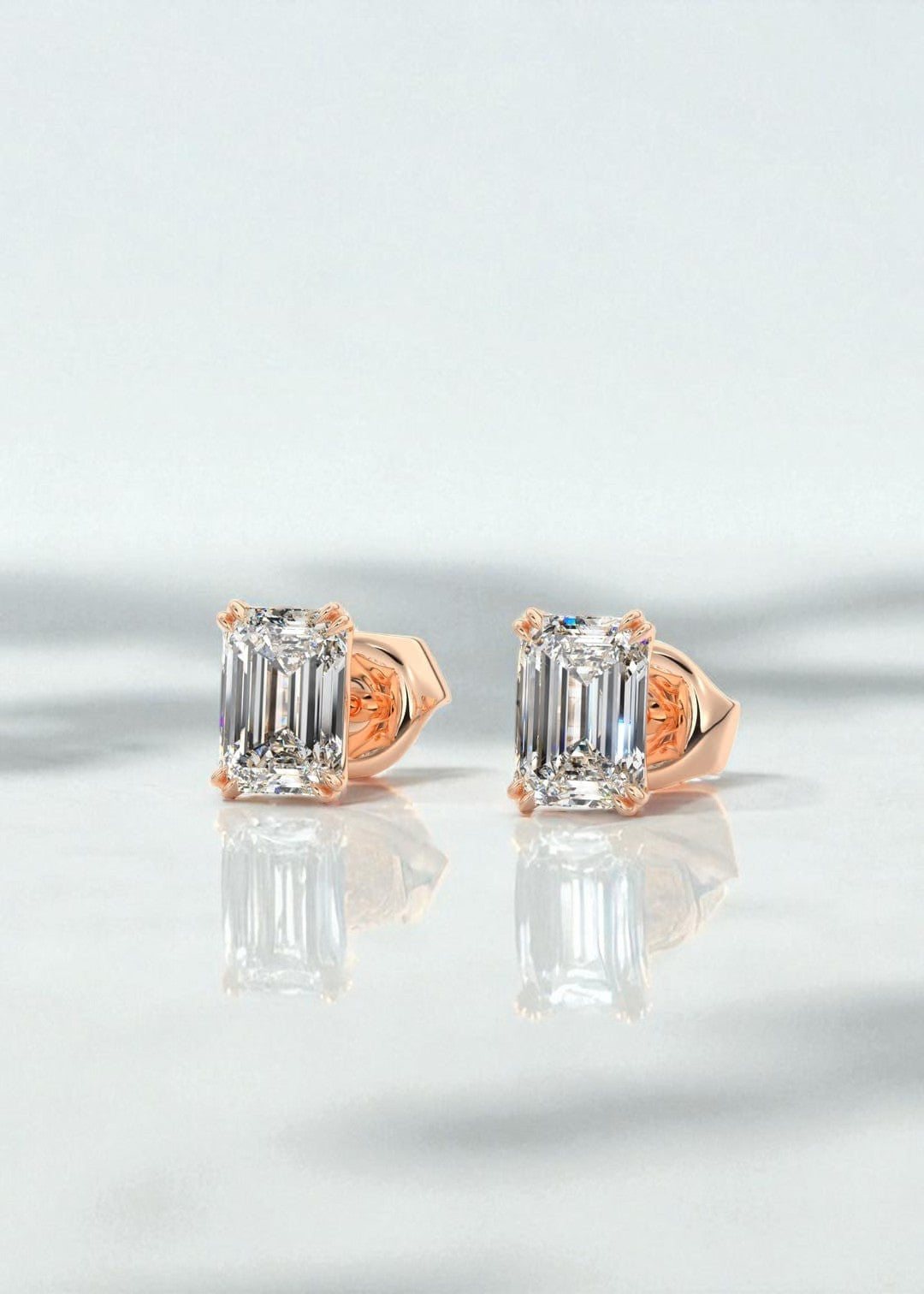 1/2ct Double Scoop Emerald Cut Moissanite Stud Earrings