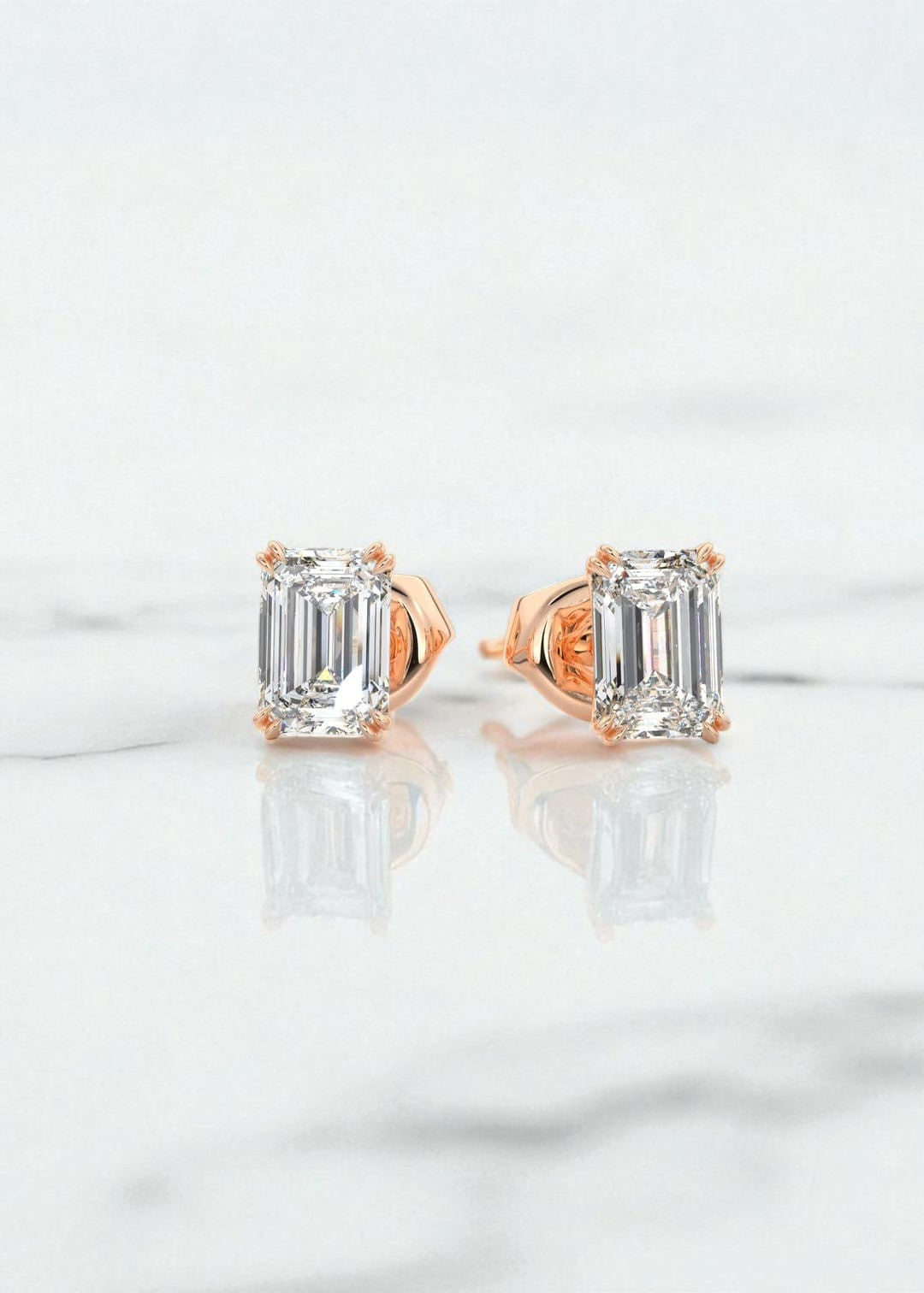 3.00ct Double Scoop Emerald Cut Moissanite Stud Earrings