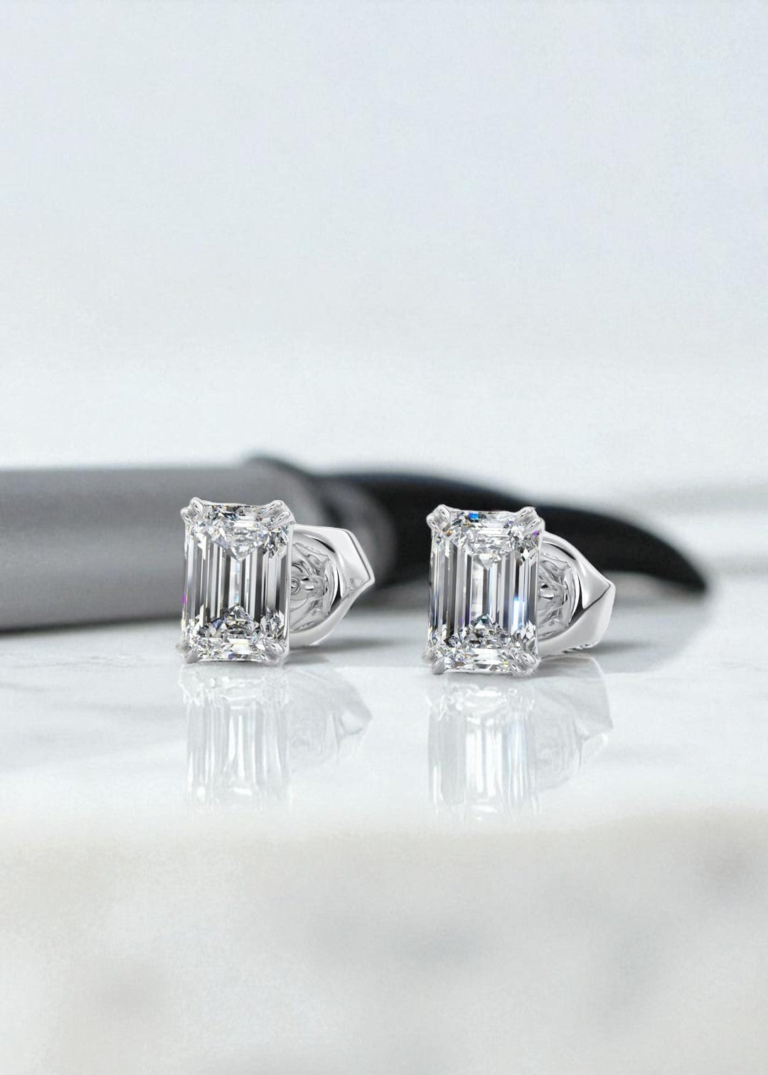 2.50ct Double Scoop Emerald Cut Moissanite Stud Earrings