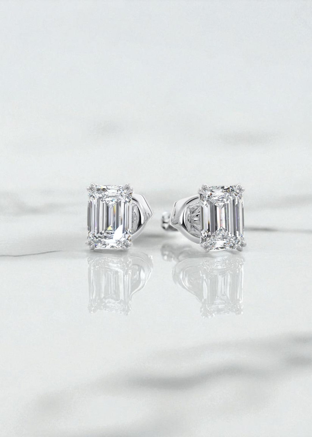 3.00ct Double Scoop Emerald Cut Moissanite Stud Earrings