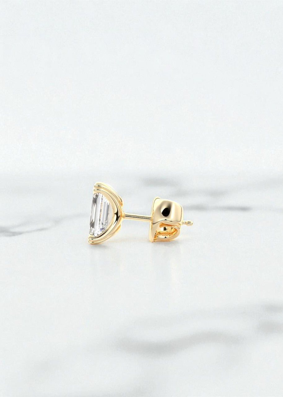 1/2ct Double Scoop Emerald Cut Moissanite Stud Earrings