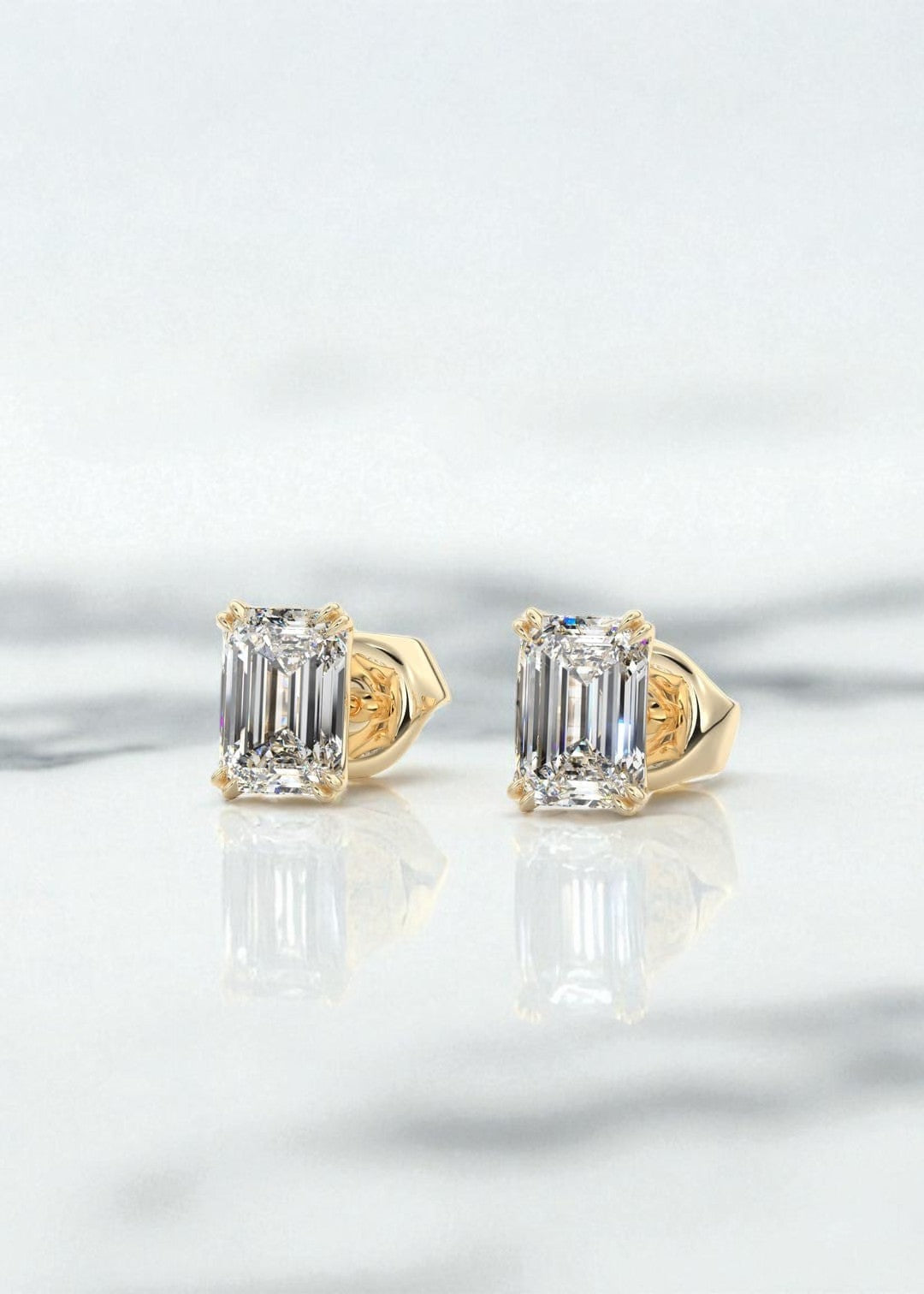 1/2ct Double Scoop Emerald Cut Moissanite Stud Earrings