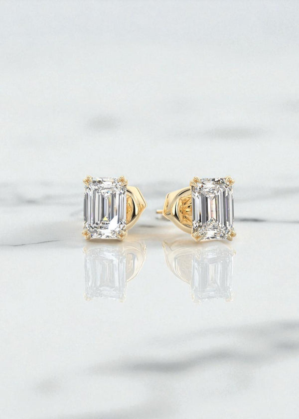 1/2ct Double Scoop Emerald Cut Moissanite Stud Earrings