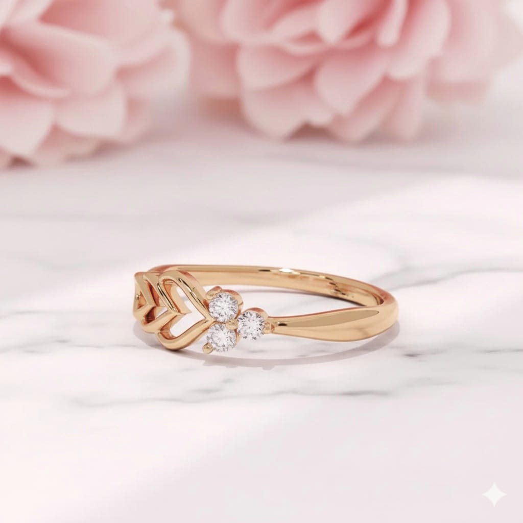 14K Solid Gold Leaf Moissanite Ring Floral-Inspired • Dainty Band