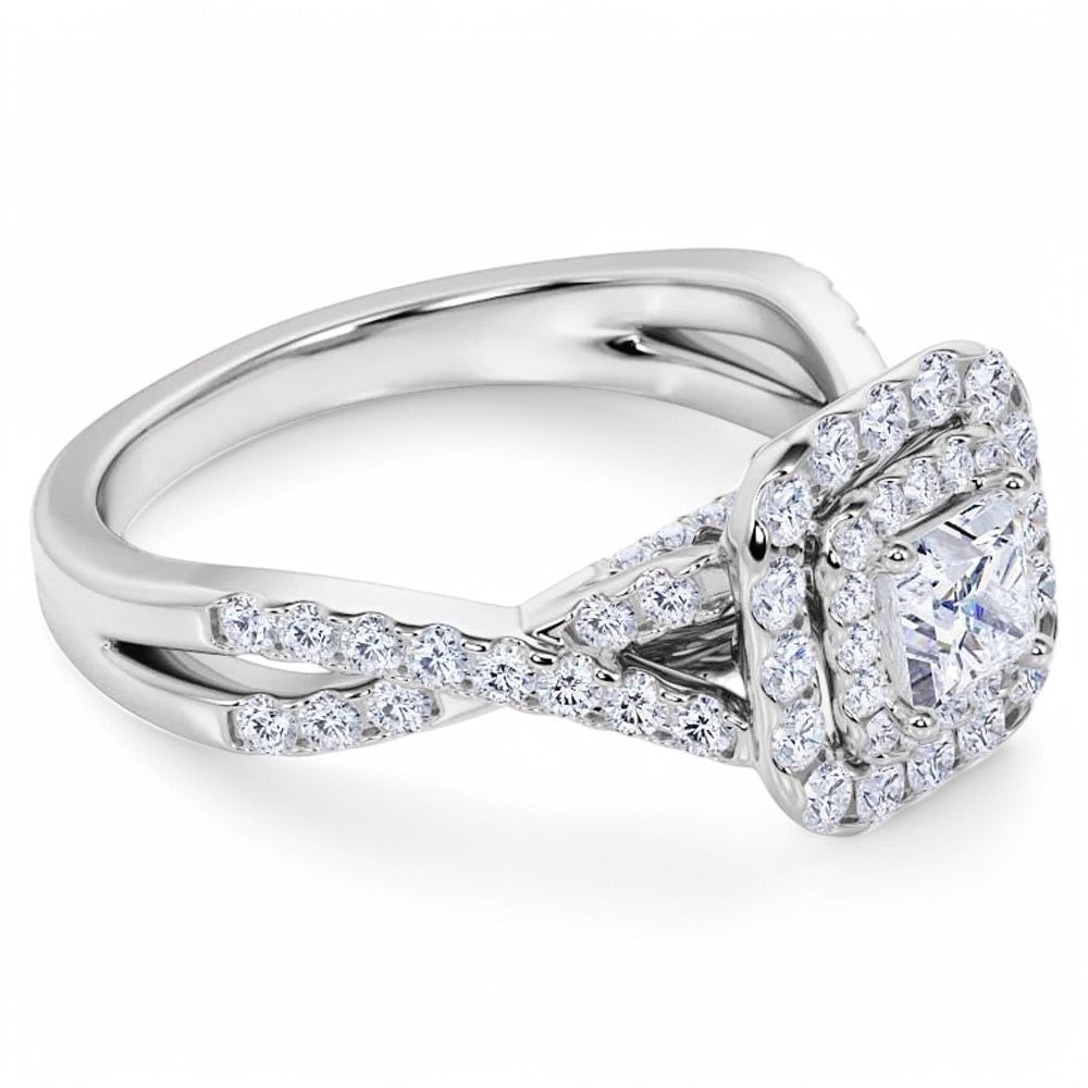 1.20 CT Princess Cut Halo Moissanite Engagement Ring