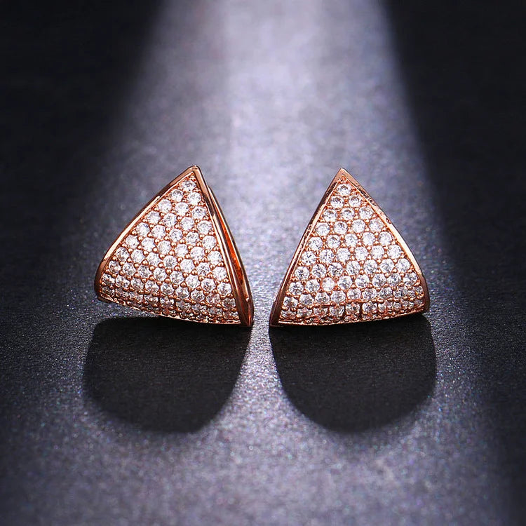 1 Ct Lab Grown Diamond Pavé Triangle Hoop Earrings • 14K Yellow Gold Geometric Hoops