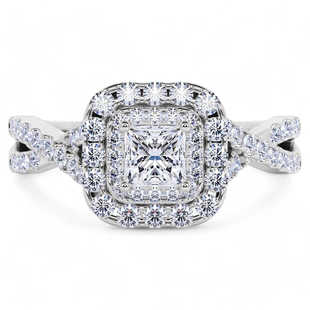 1.20 CT Princess Cut Halo Moissanite Engagement Ring