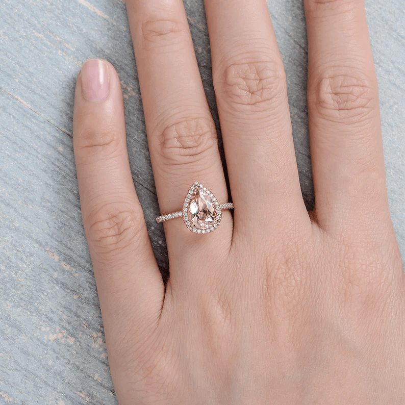 2.250Ct Pear Morganite Halo Women's Engagement Ring 14k Rose Gold