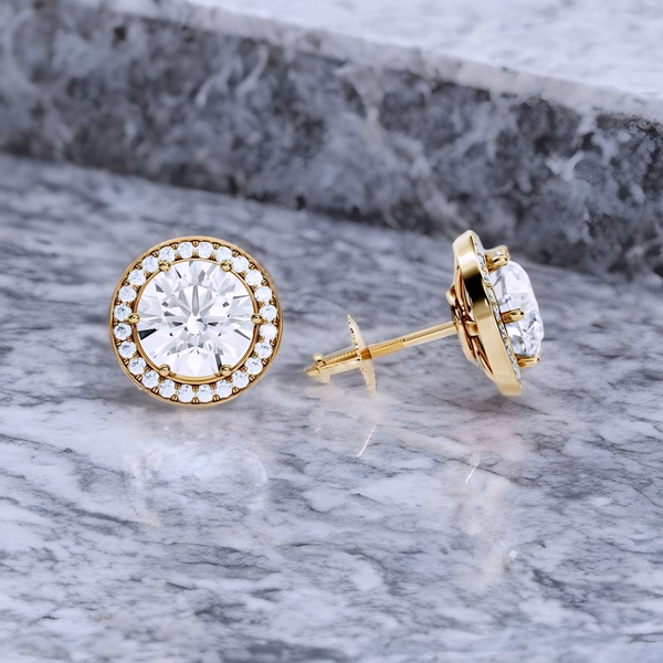 2 Carat Round Cut Halo Lab Grown Diamond Stud Earrings